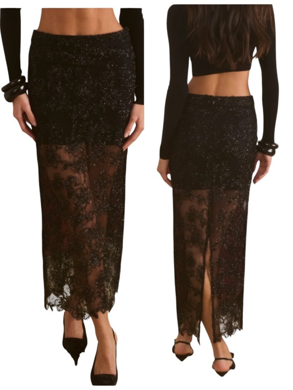 o.p.t Ren Black Lace Sheer Midi Skirt NWT Size 0 Party Glam - Picture 1 of 6